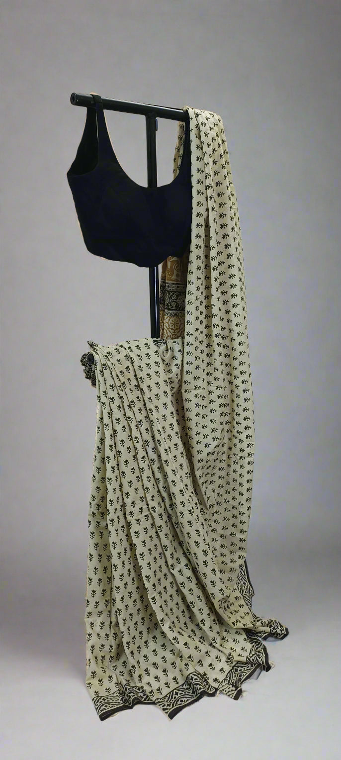 Moon-Ink Maheshwari Dhabu Print Saree