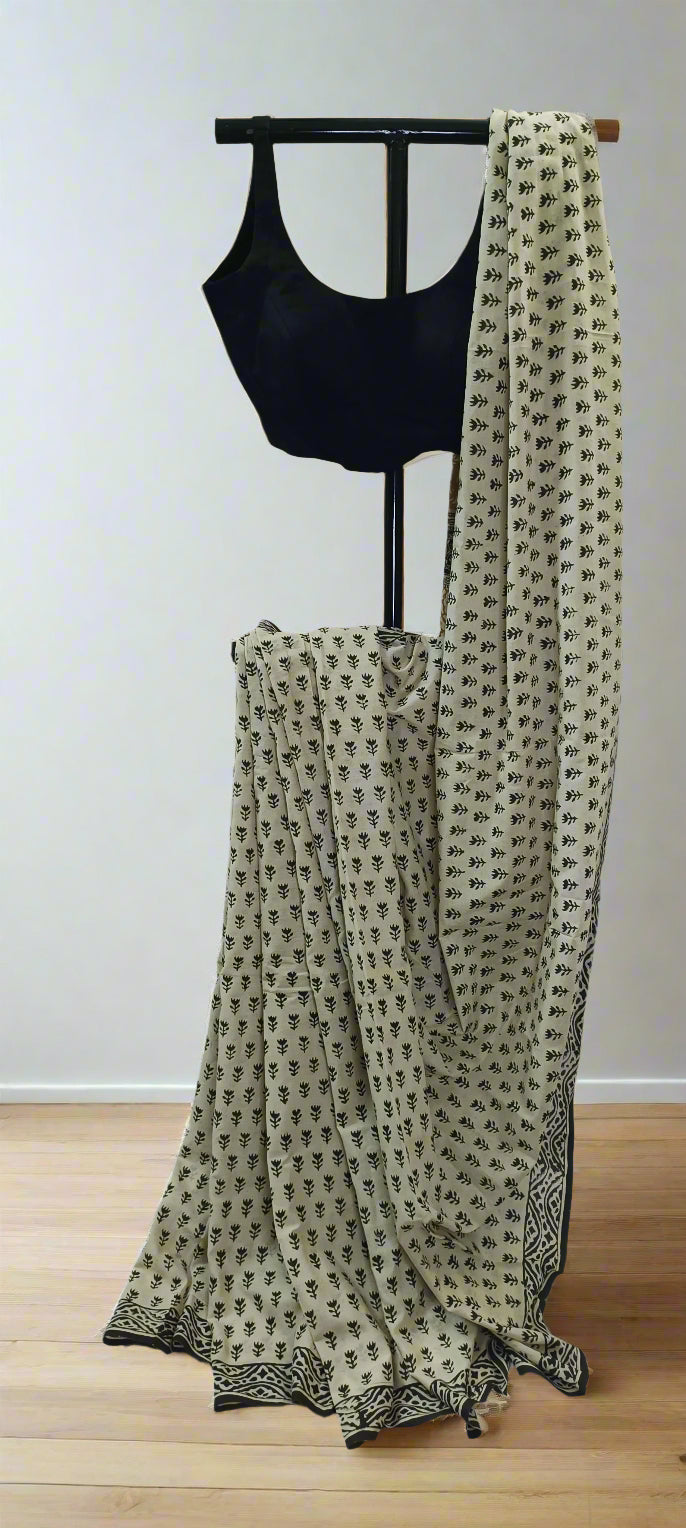 Moon-Ink Maheshwari Dhabu Print Saree