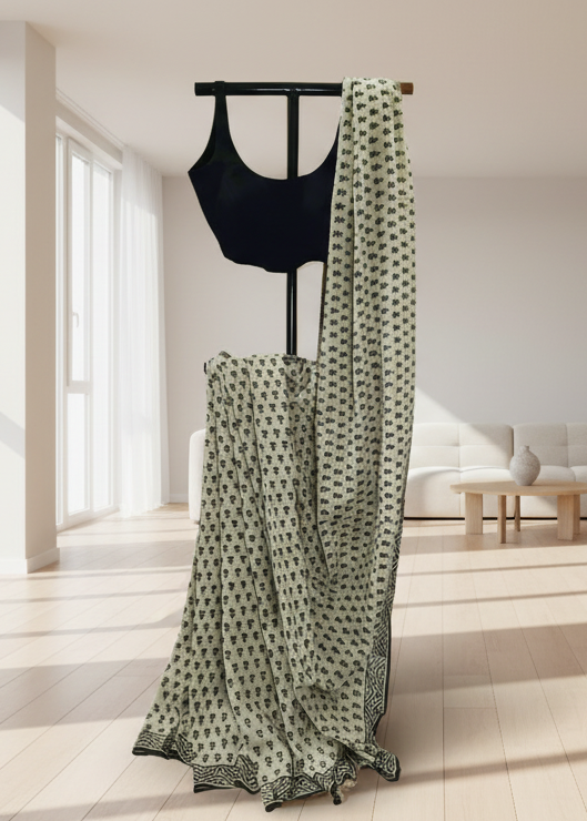 Moon-Ink Maheshwari Dhabu Print Saree