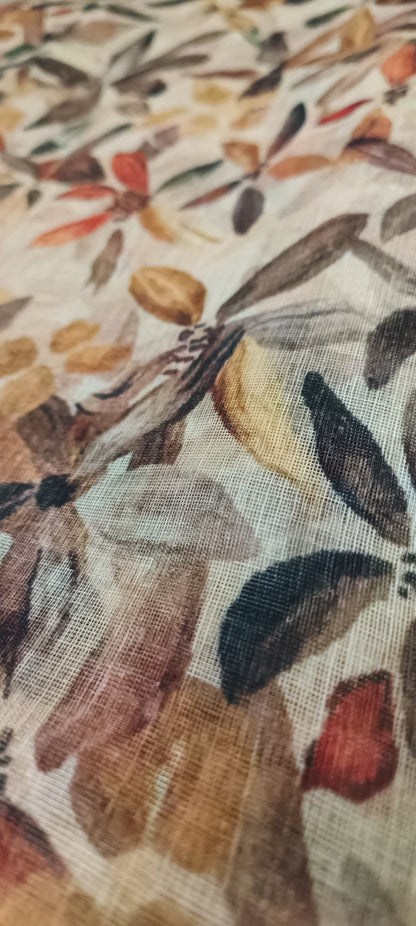 Patralekha Linen Saree with Leaf Print