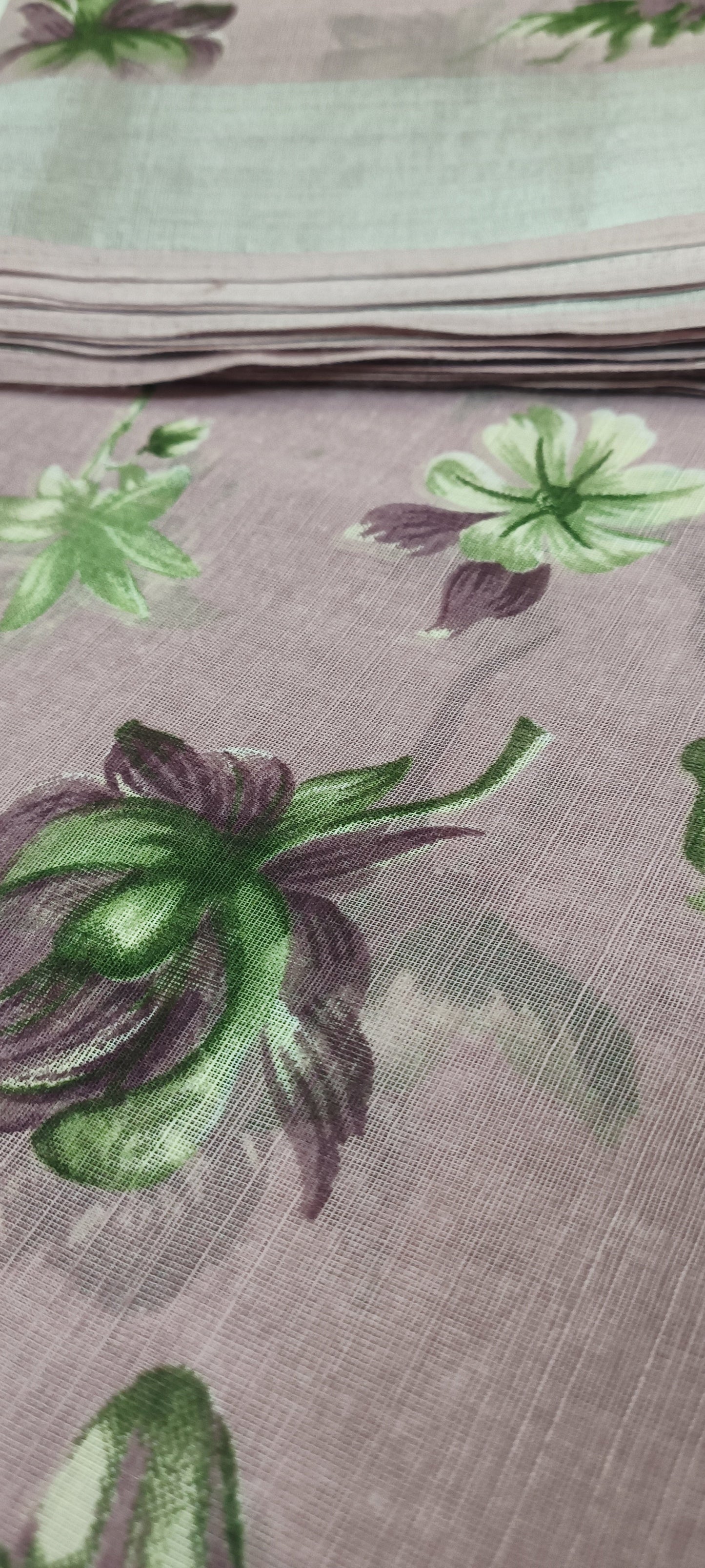 Lilac Smoke Printed Linen Saree