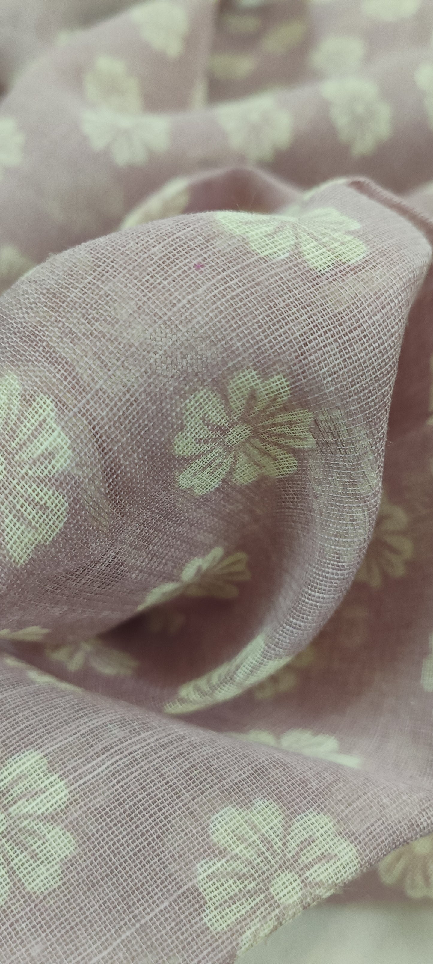 Lilac Smoke Printed Linen Saree