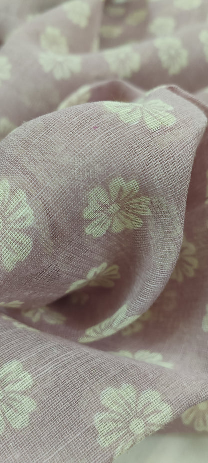 Lilac Smoke Printed Linen Saree