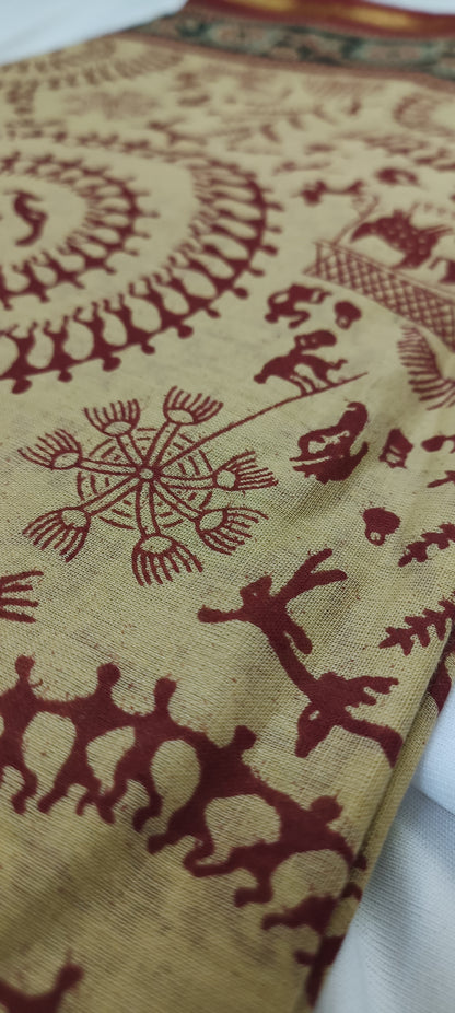 Tamal Gold Maheshwari Dhabu Print Saree