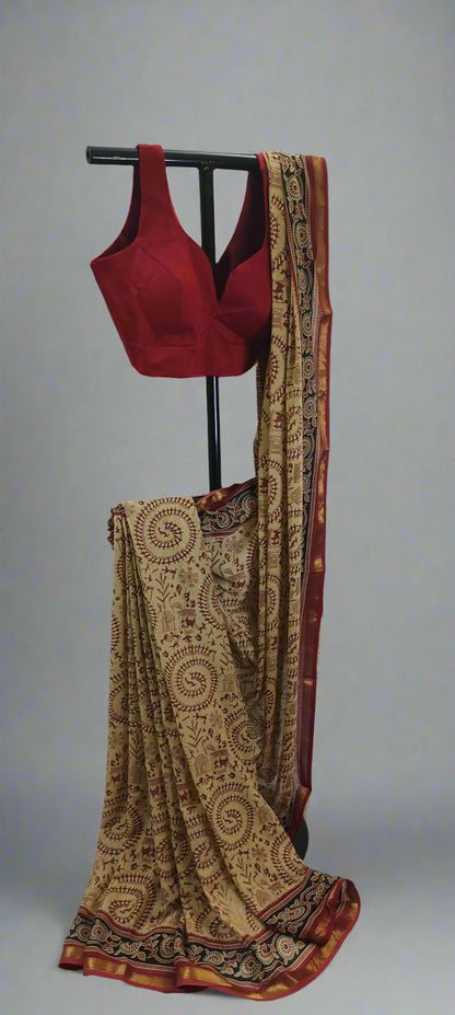 Tamal Gold Maheshwari Dhabu Print Saree