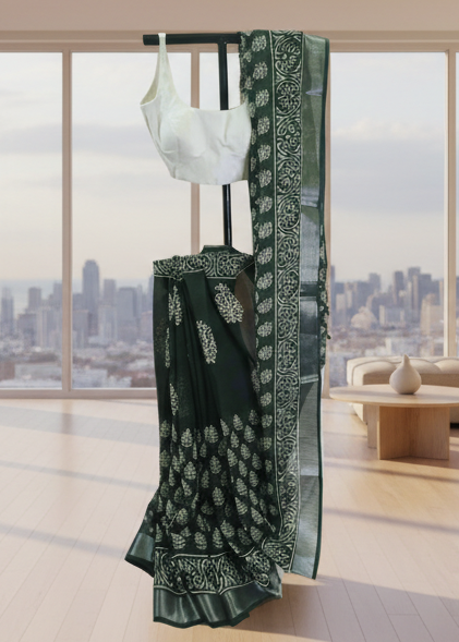 Aranya Vriksha Hand-Printed Linen Saree