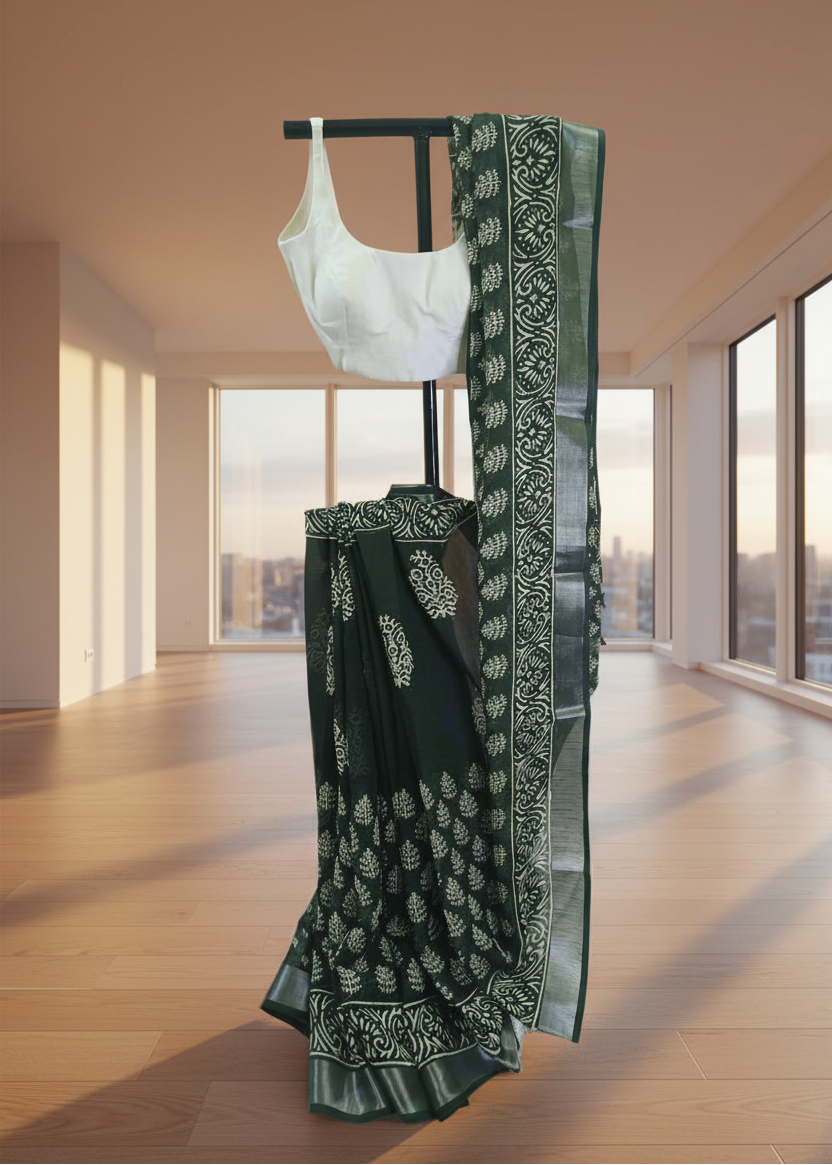 Aranya Vriksha Hand-Printed Linen Saree