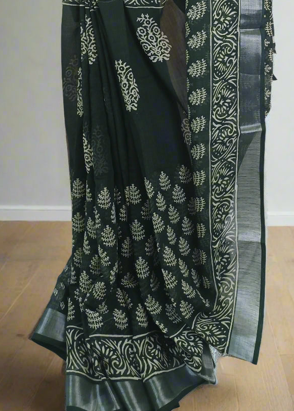 Aranya Vriksha Hand-Printed Linen Saree