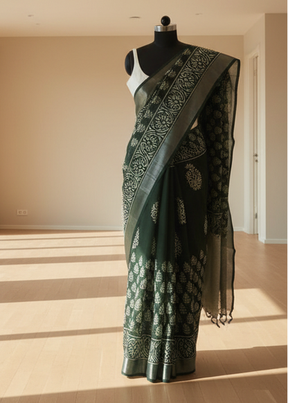 Aranya Vriksha Hand-Printed Linen Saree