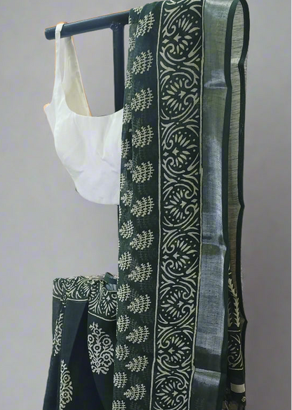 Aranya Vriksha Hand-Printed Linen Saree