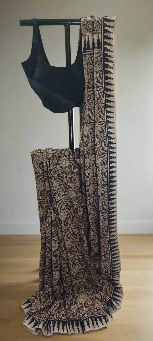 Sand Mahogany Kalamkari Cotton Saree