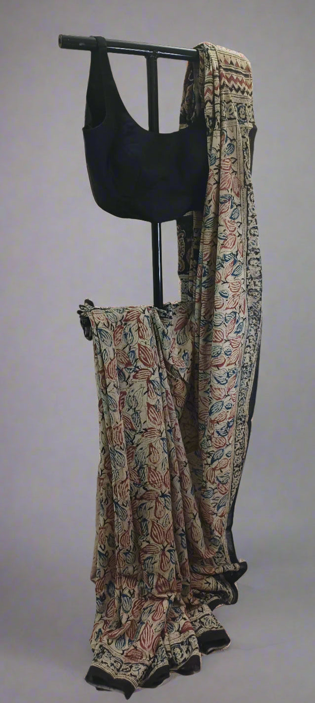 Leaf Rust Kalamkari Cotton Saree