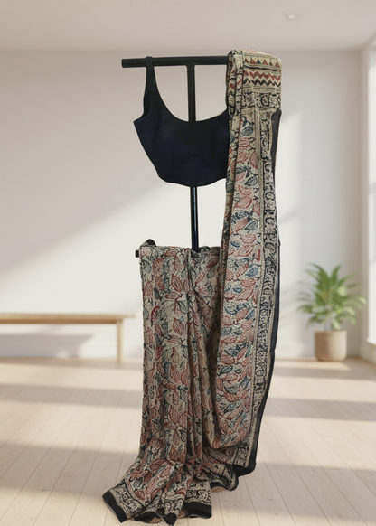 Leaf Rust Kalamkari Cotton Saree