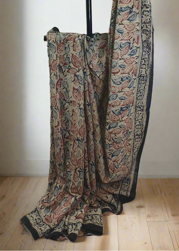 Leaf Rust Kalamkari Cotton Saree