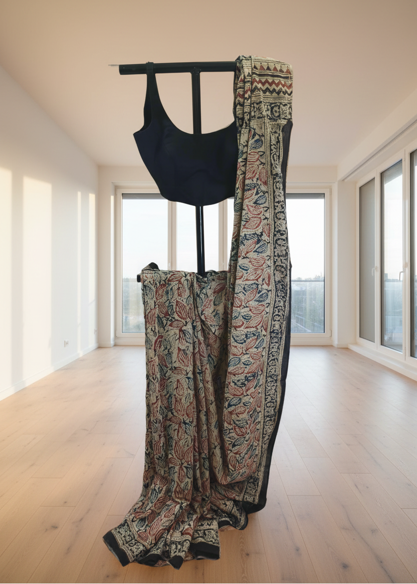Leaf Rust Kalamkari Cotton Saree