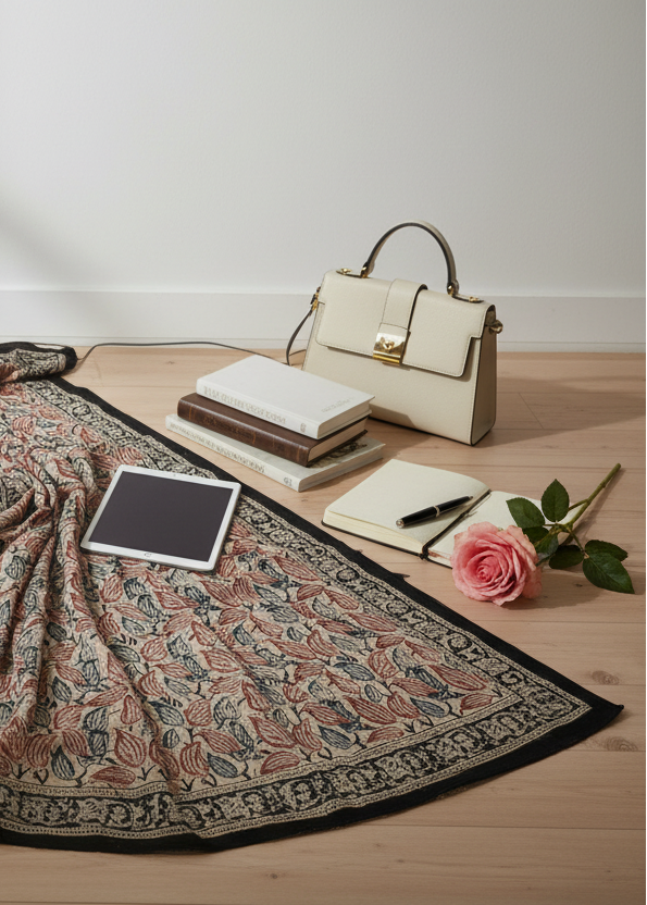 Leaf Rust Kalamkari Cotton Saree