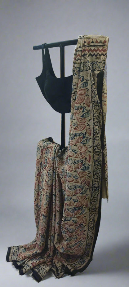 Leaf Rust Kalamkari Cotton Saree