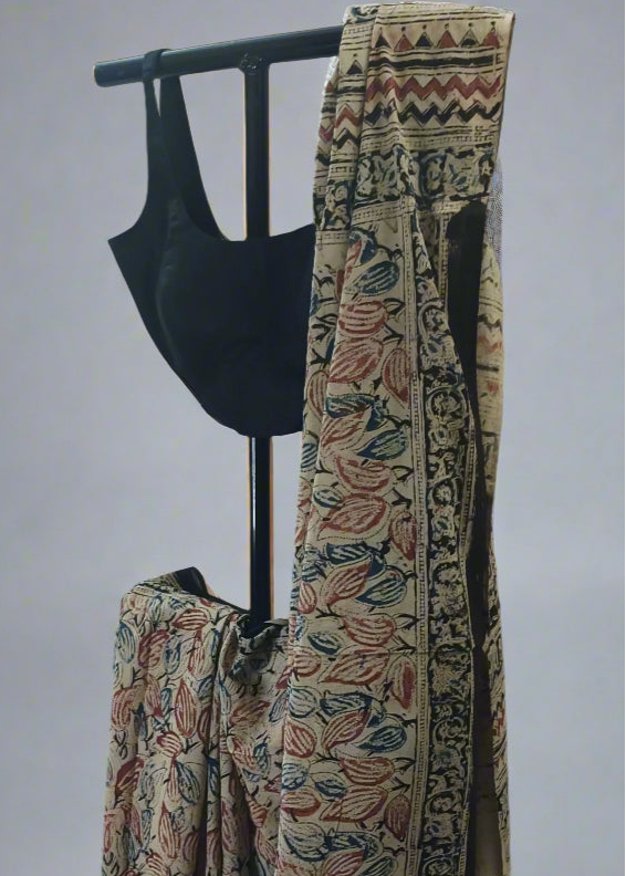 Leaf Rust Kalamkari Cotton Saree