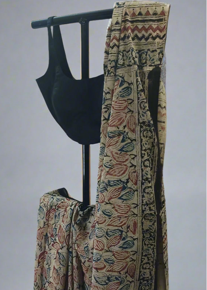 Leaf Rust Kalamkari Cotton Saree