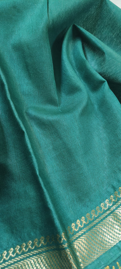 Teal Gold Mangalgiri Cotton Saree