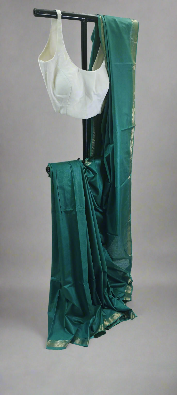 Teal Gold Mangalgiri Cotton Saree