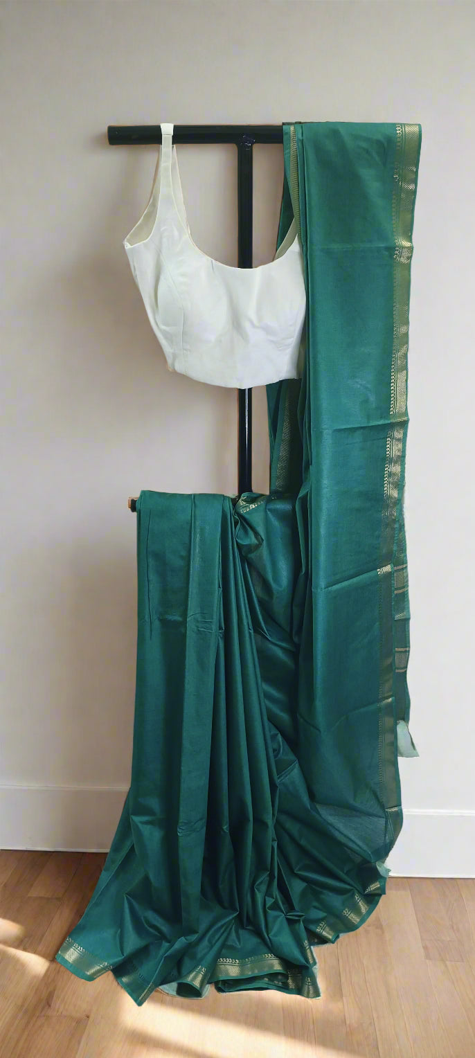 Teal Gold Mangalgiri Cotton Saree