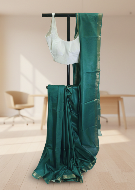 Teal Gold Mangalgiri Cotton Saree