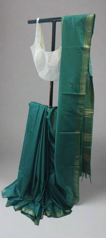 Teal Gold Mangalgiri Cotton Saree