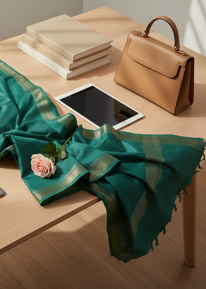 Teal Gold Mangalgiri Cotton Saree