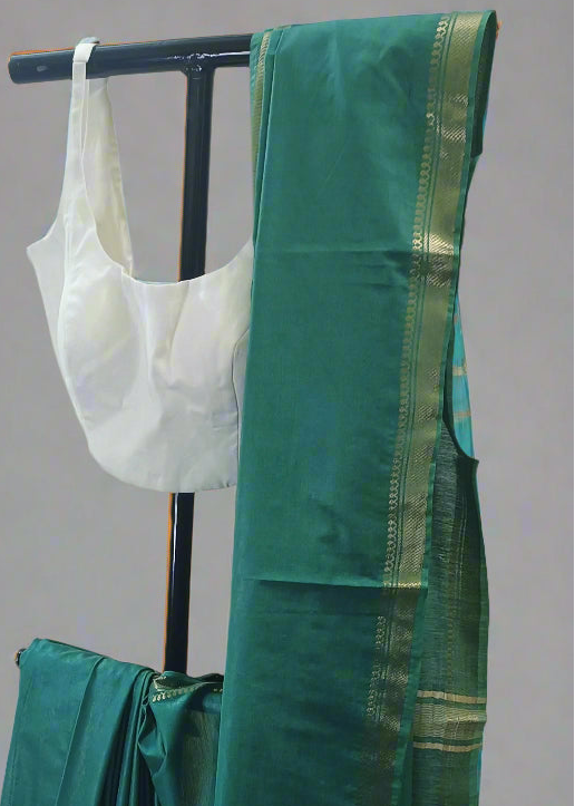 Teal Gold Mangalgiri Cotton Saree