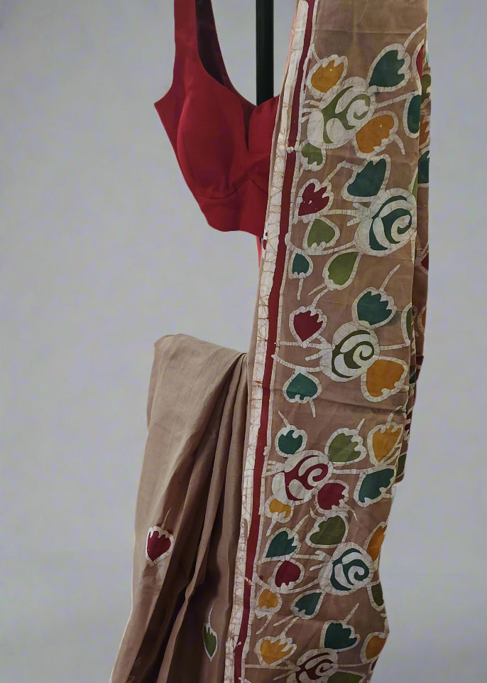 Clay Bloom Bolpur Batik Cotton Saree