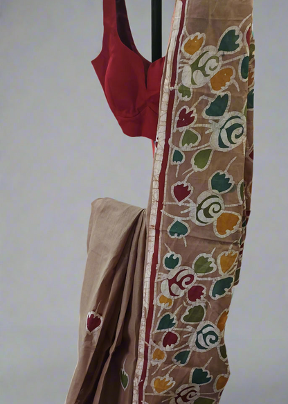 Clay Bloom Bolpur Batik Cotton Saree