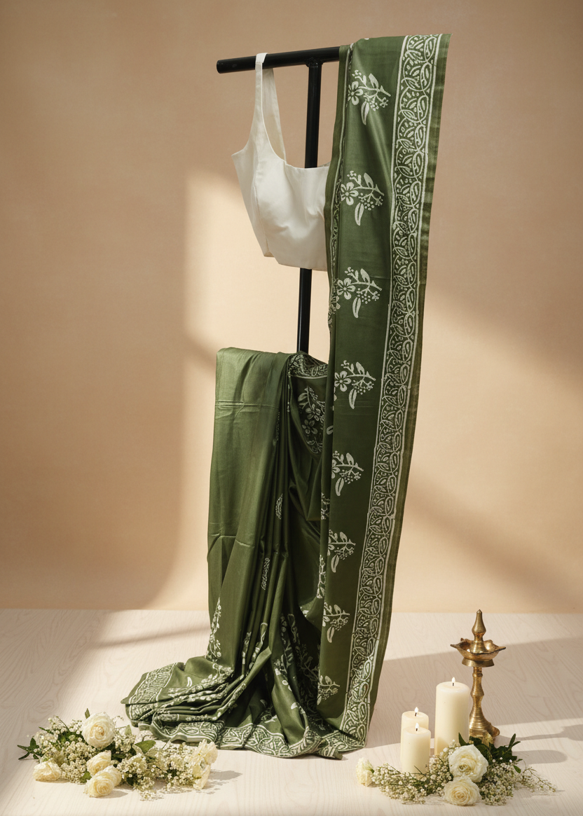 Anant Vriksha Bishnupuri Block Print Saree