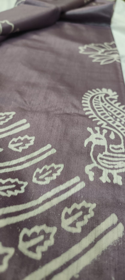 Lilac Kalpataru Bishnupuri Block Print Saree