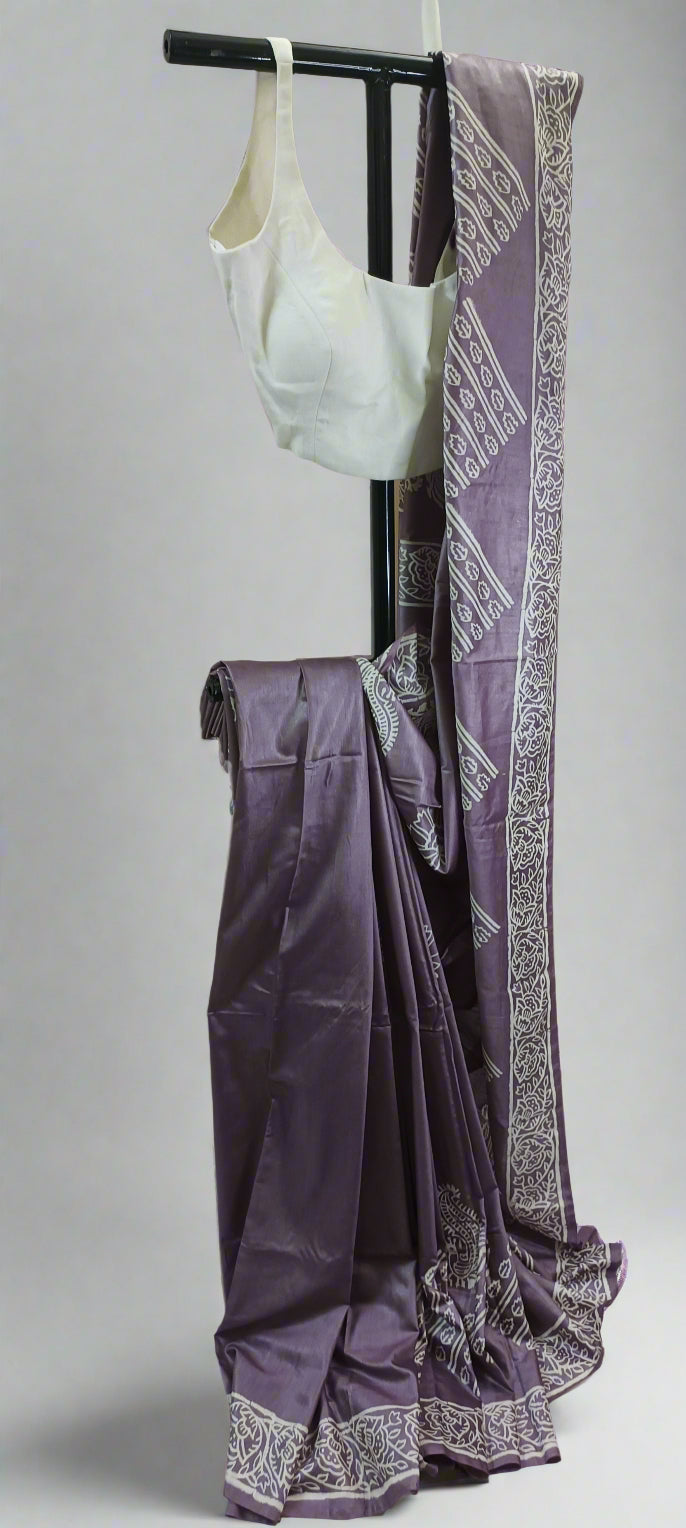 Lilac Kalpataru Bishnupuri Block Print Saree