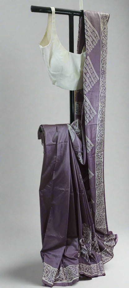 Lilac Kalpataru Bishnupuri Block Print Saree