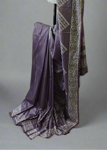 Lilac Kalpataru Bishnupuri Block Print Saree