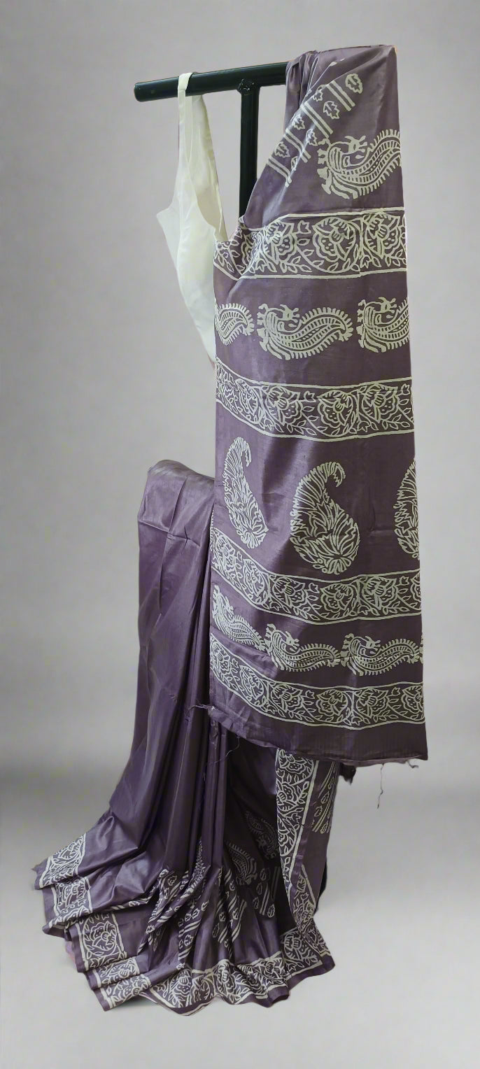 Lilac Kalpataru Bishnupuri Block Print Saree