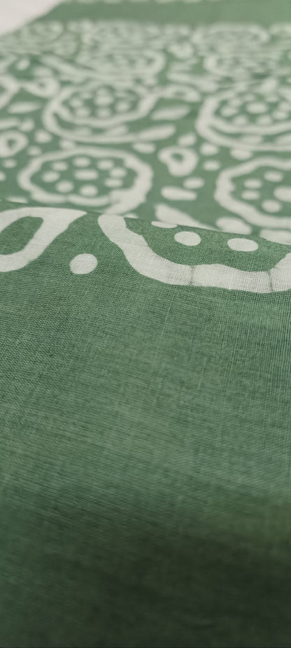 Pond Moss Hand Batik Cotton Saree