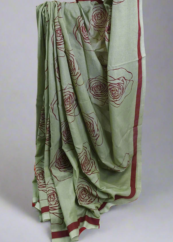 Roseblush Mint Motka Cotton Saree
