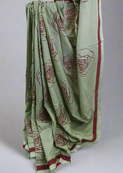Roseblush Mint Motka Cotton Saree