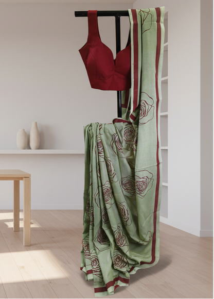 Roseblush Mint Motka Cotton Saree