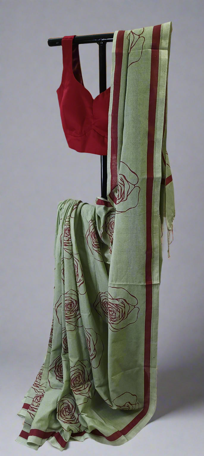 Roseblush Mint Motka Cotton Saree