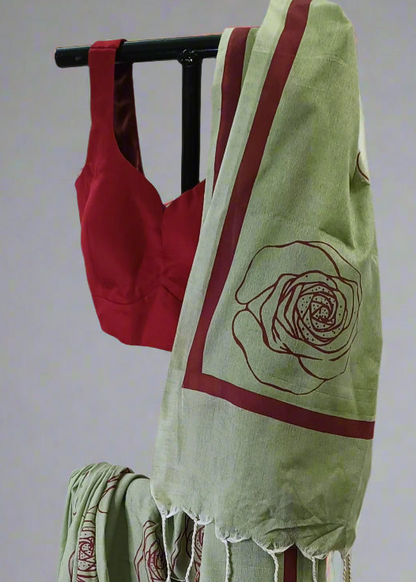 Roseblush Mint Motka Cotton Saree