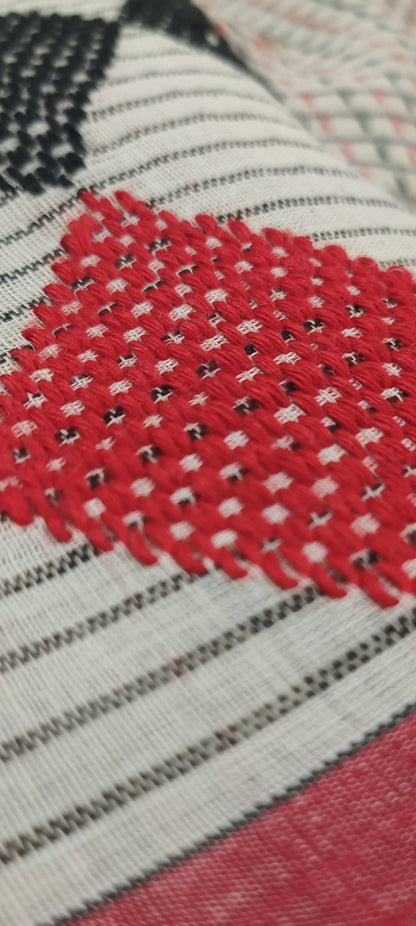 Memory Grid Kantha Stitch Cotton Saree