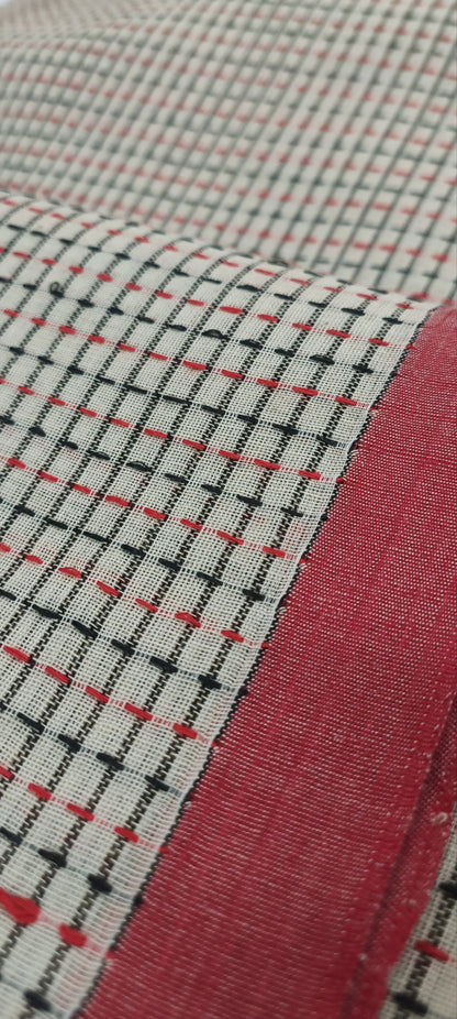 Memory Grid Kantha Stitch Cotton Saree