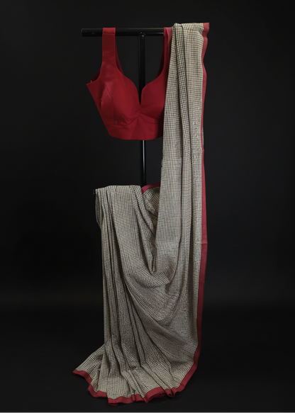 Beige kantha stitich saree