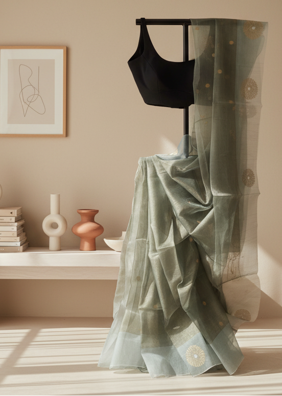 Peacock Dusk Tissue Muslin Saree