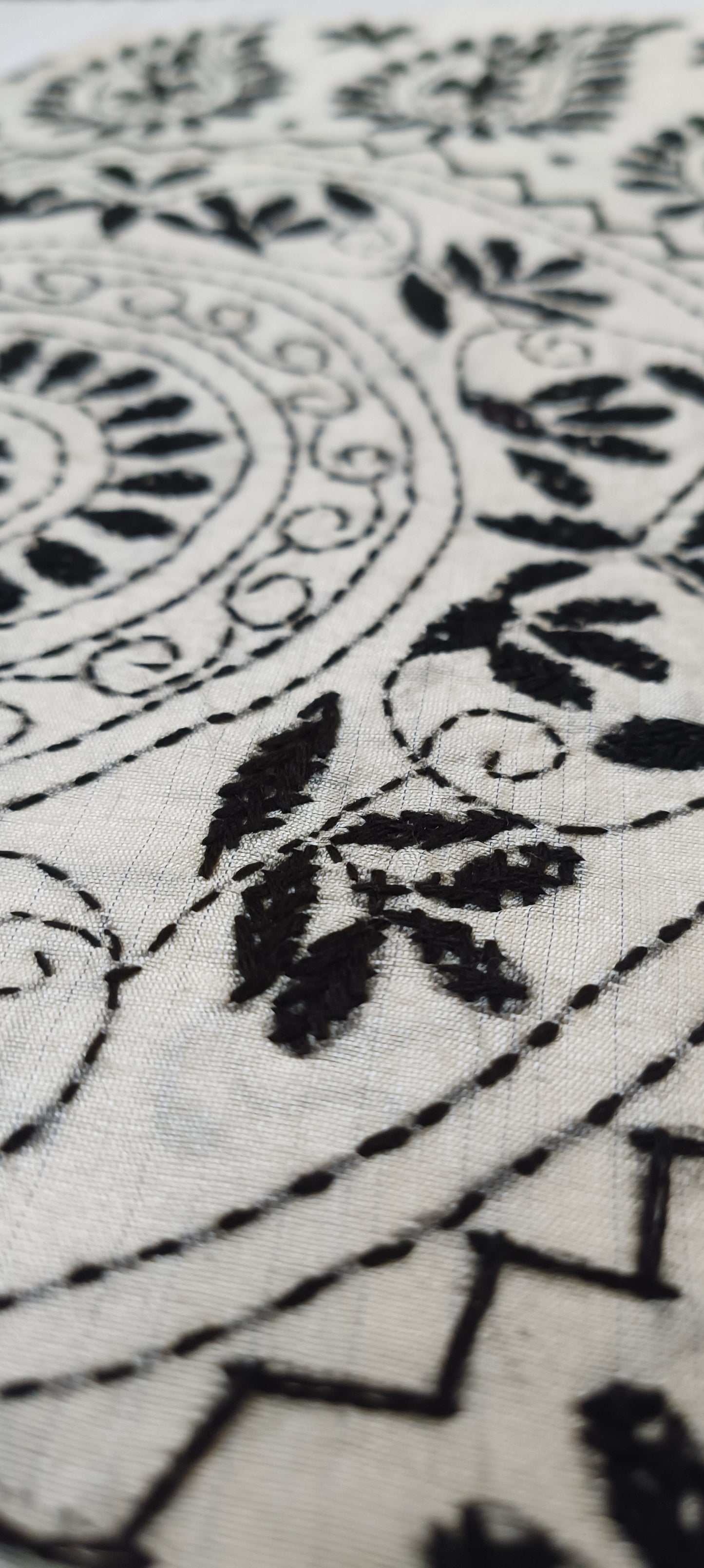 Shwetra–Noir Kantha Stitch Silk Saree