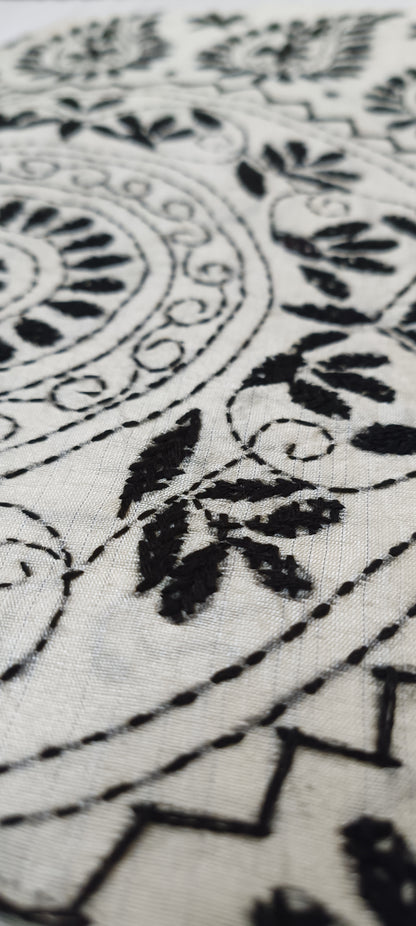 Shwetra–Noir Kantha Stitch Silk Saree